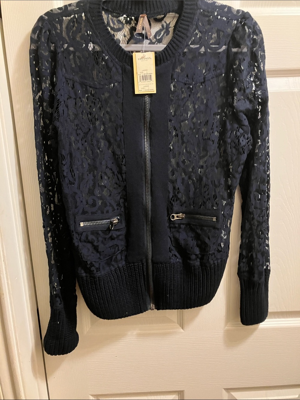 Stetson Navy Lace Bomber Jacket with Zip Pockets